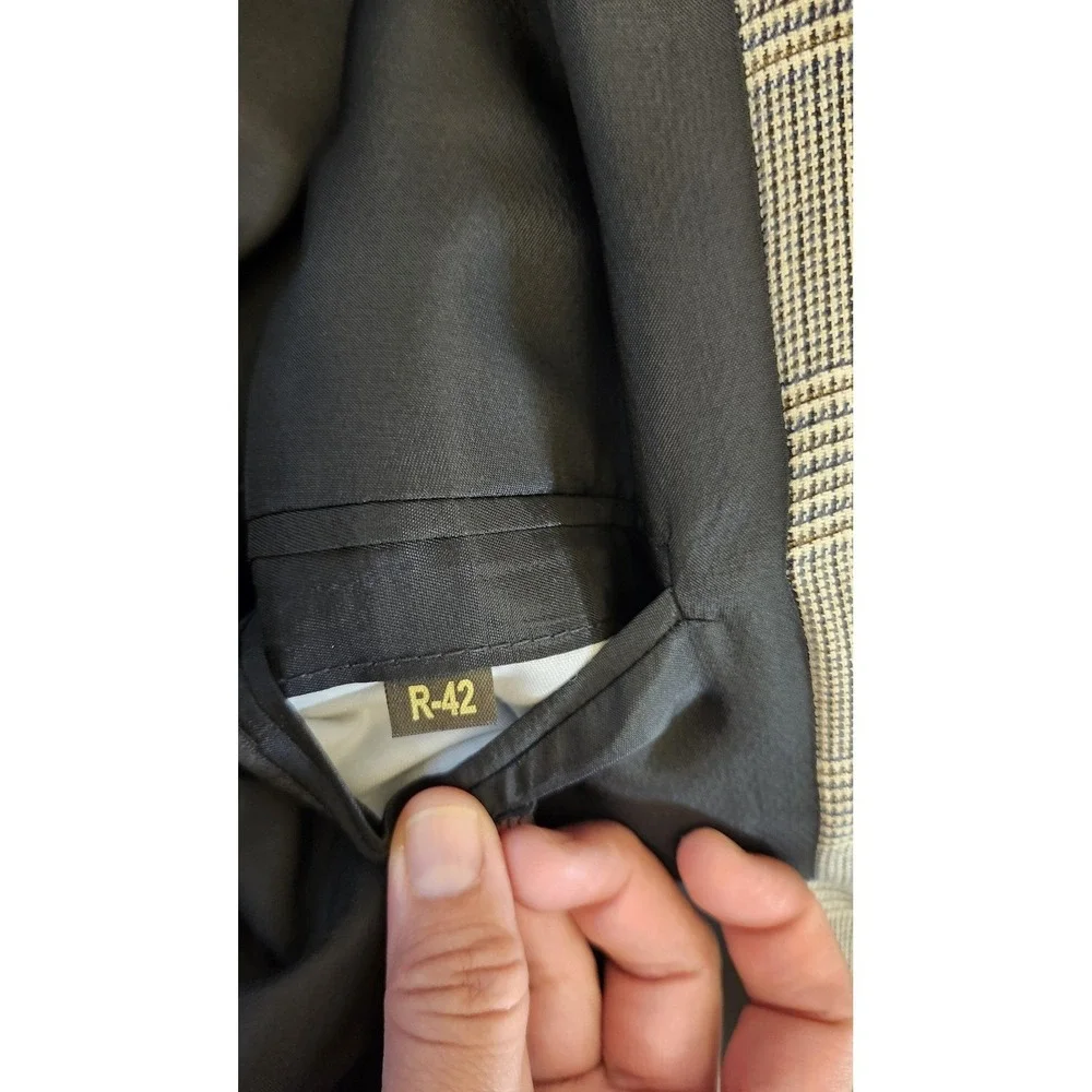Gianfranco Ruffini Blazer Sport Coat Mens 42R Gray Glen Plaid‎ Silk Wool READ